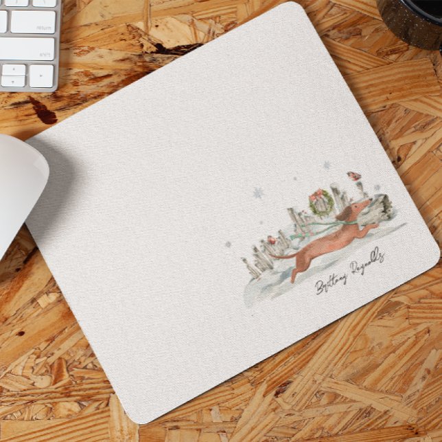 Cute Winter Dachshund Dog | Monogram Mouse Mat (Creator Uploaded)