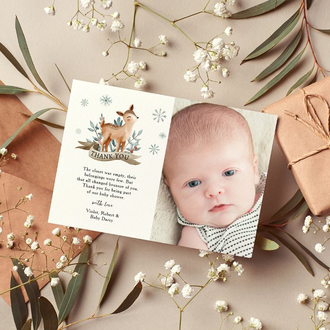 Cute Winter Deer Baby Shower Thank You Card (Creator Uploaded)