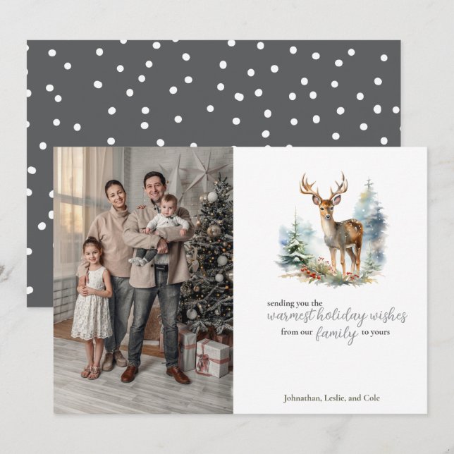 Cute Winter Deer in Snow Forest Holiday Card (Front/Back)