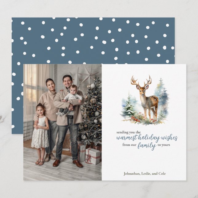 Cute Winter Deer in Snow Forest Holiday Card (Front/Back)