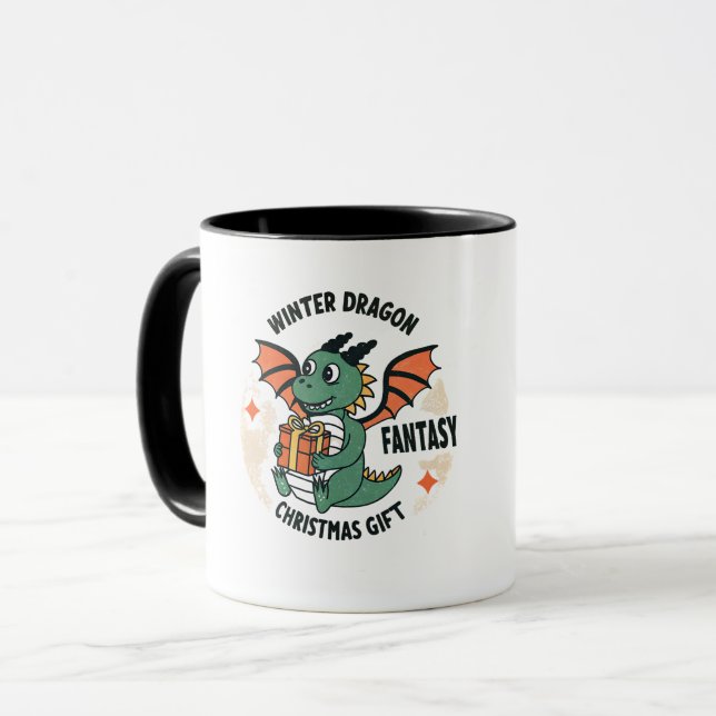 Cute Winter Dragon with Gift Fantasy Christmas  Mug (Front Left)