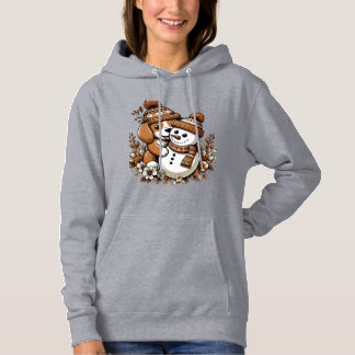 Cute Winter Duo: Dog in Patterned Hat and Snowman Hoodie