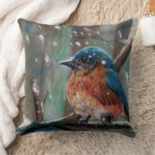 Cute Winter Eastern Bluebird   Throw Pillow