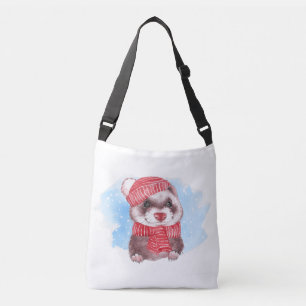 Cute Winter Ferret Watercolor  Crossbody Bag