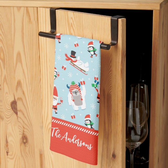 Cute Winter Festive Christmas Tea Towel (Thirds Fold)