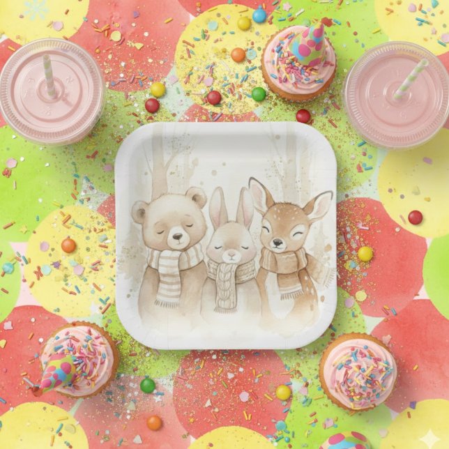 Cute Winter Forest Animals Kids' Christmas Fun Pap Paper Plate (Creator Uploaded)