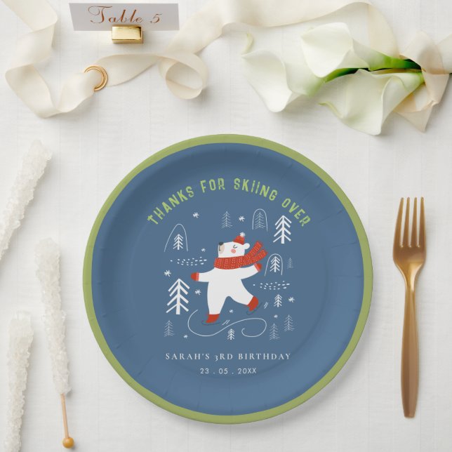 Cute Winter Forest Bear Ski Any Age Kids Paper Plate (Wedding)