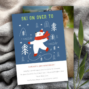 Cute Winter Forest Bear Ski Photo Kids Birthday Invitation