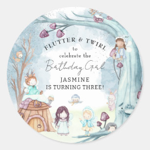 Cute Winter Forest Fairy Christmas Girl Birthday Classic Round Sticker