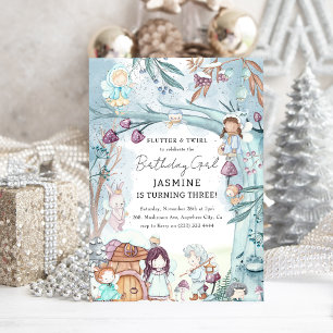 Cute Winter Forest Fairy Christmas Girl Birthday Invitation