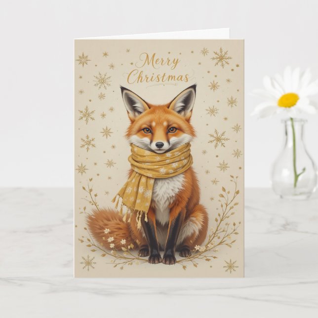Cute Winter Fox Scarf Christmas  Card (Small Plant)
