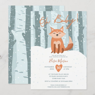 Cute winter fox snow illustration Oh baby shower Invitation