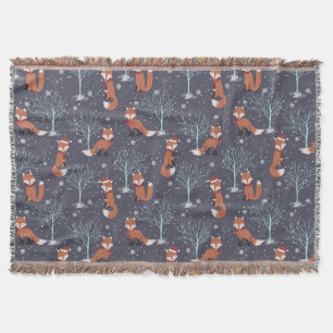 Cute Winter Fox Throw Blanket