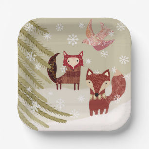 Cute Winter Foxes 7-inch Paper Plate