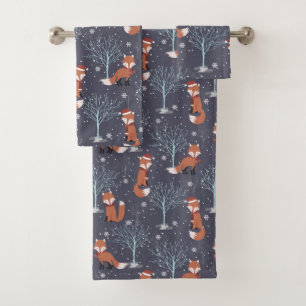 Cute Winter Foxes Bath Towel Set