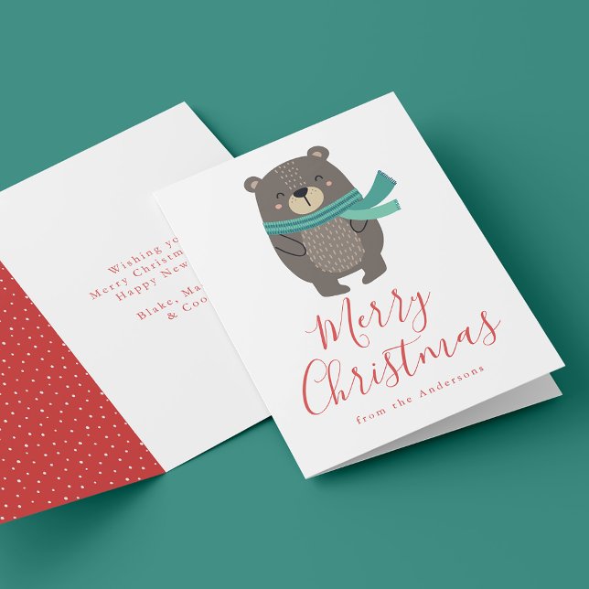 Cute Winter Friends Bear Non-Photo Holiday Card (Creator Uploaded)