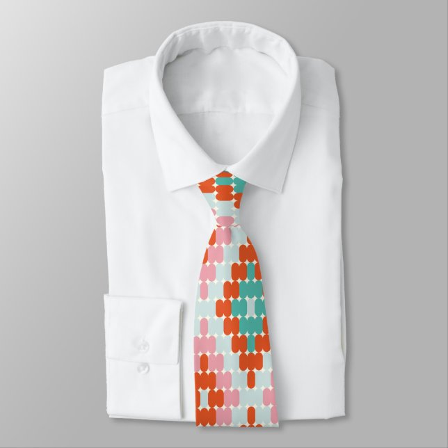Cute Winter Geometric Diamond Pattern Teal Pink  Tie (Tied)