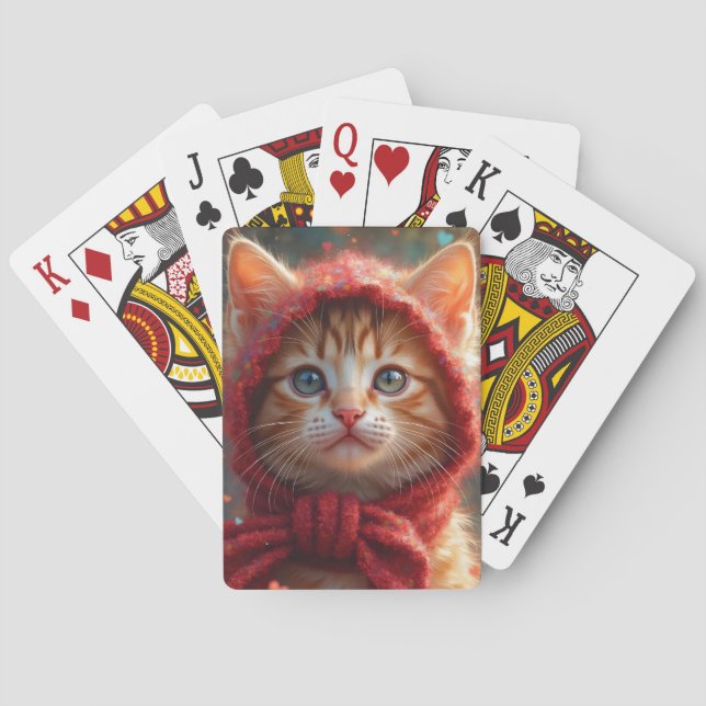 CUTE WINTER GINGER CHRISTMAS CAT playing cards (Back)