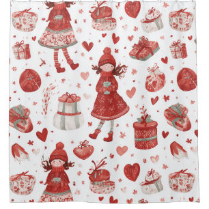 Cute Winter Girl Holiday Pattern Shower Curtain