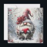 Cute Winter Gnome with Red Heart Holiday Card<br><div class="desc">Cute illustration of a whimsical gnome character inspired by Scandinavian folklore. In their hands,  the gnome is holding a red heart,  showcasing a theme of love or affection. The overall atmosphere of the scene should evoke a cosy,  enchanting winter wonderland</div>