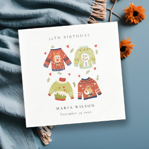 Cute Winter Heart Ugly Sweater Any Age Birthday Napkin