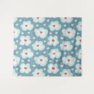 Cute Winter Hearts And Snowy Clouds Pattern Tapestry
