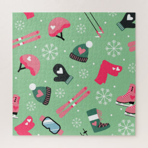 Cute Winter Holiday Sports Pattern Jigsaw Puzzle