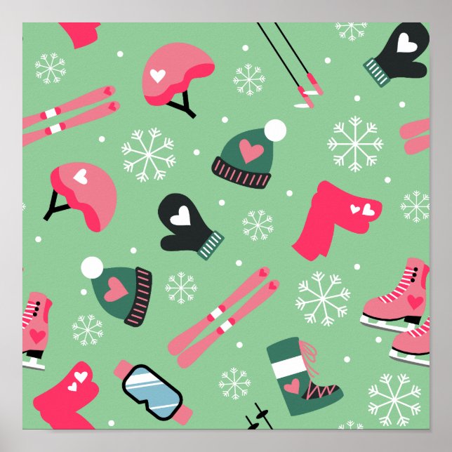 Cute Winter Holiday Sports Pattern  Poster (Front)