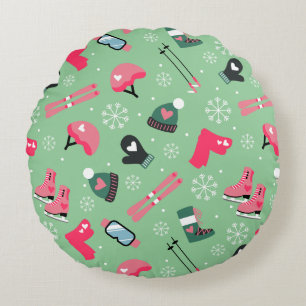 Cute Winter Holiday Sports Pattern Round Cushion