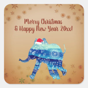 Cute Winter Holidays, Elephant Drawing Sticker