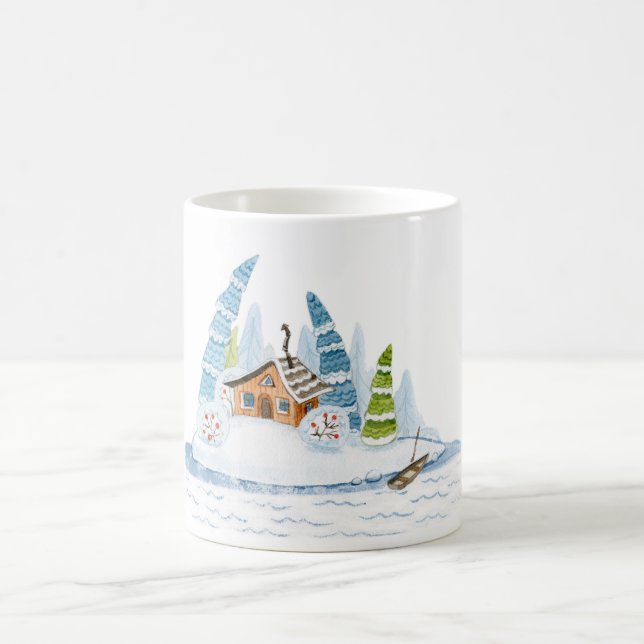 Cute winter house Christmas watercolor Coffee Mug (Center)
