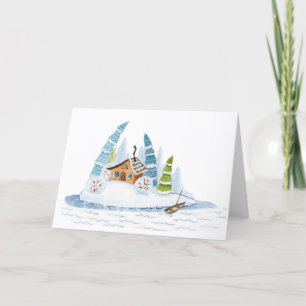 Cute winter house Christmas watercolor Holiday Card