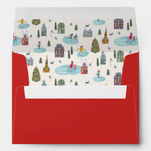 Cute Winter House Village Red Christmas Pattern Envelope