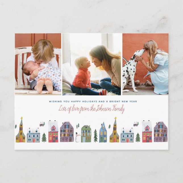 Cute Winter House Village Scene Photo Christmas Holiday Postcard (Front)