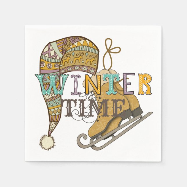 Cute winter ice skates knit stocking cap   napkin (Front)