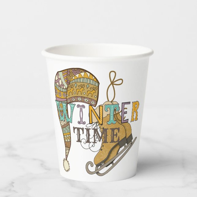 Cute winter ice skates knit stocking cap   paper cups (Front)