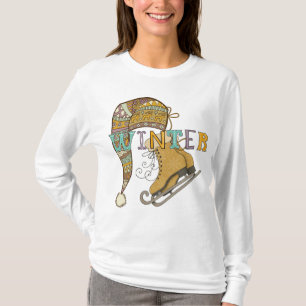 Cute winter ice skates stocking cap illustration  T-Shirt