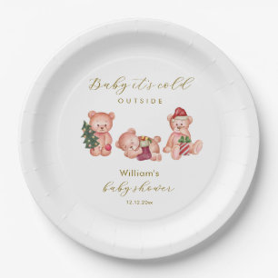 Cute Winter It's Cold Outside Bear Baby Shower Paper Plate