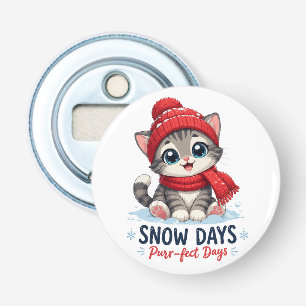 Cute Winter Kitten Snow Days Bottle Opener