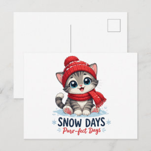 Cute Winter Kitten Snow Days Postcard