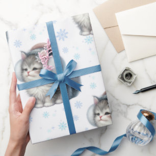 Cute Winter Kitten with Earmuffs Wrapping Paper