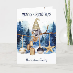 Cute Winter Lady Gnome Blue Forest Merry Christmas Holiday Card
