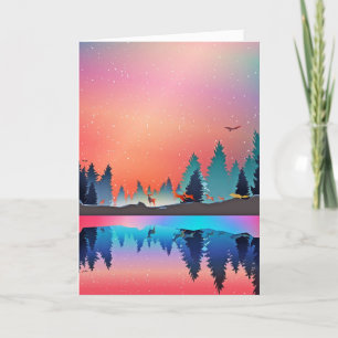 Cute Winter Lake Snow Deer Fox Holiday Card