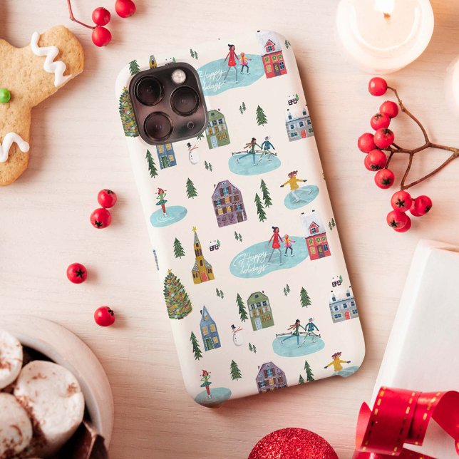 Cute Winter landscape houses skating people Case-Mate iPhone Case (Creator Uploaded)