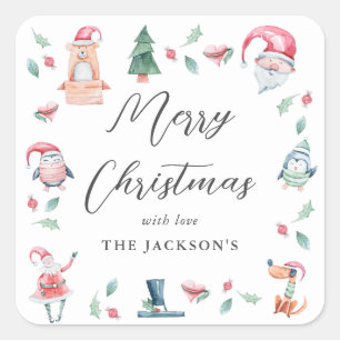 Cute Winter Merry Christmas Personalised  Square Sticker