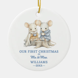 Cute Winter Mice Newlywed Photo First Christmas Ceramic Tree Decoration