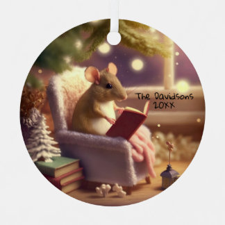 Cute Winter Mouse reading a book Custom Metal Tree Decoration
