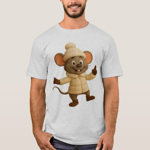 Cute Winter Mouse T-Shirt Funny Cartoon Cosy Ani