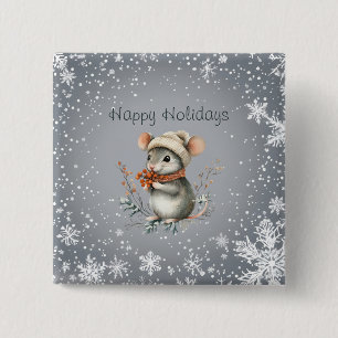 Cute Winter Mouse with Berries 15 Cm Square Badge