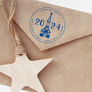 Cute Winter Nordic Village Church Christmas Self-inking Stamp